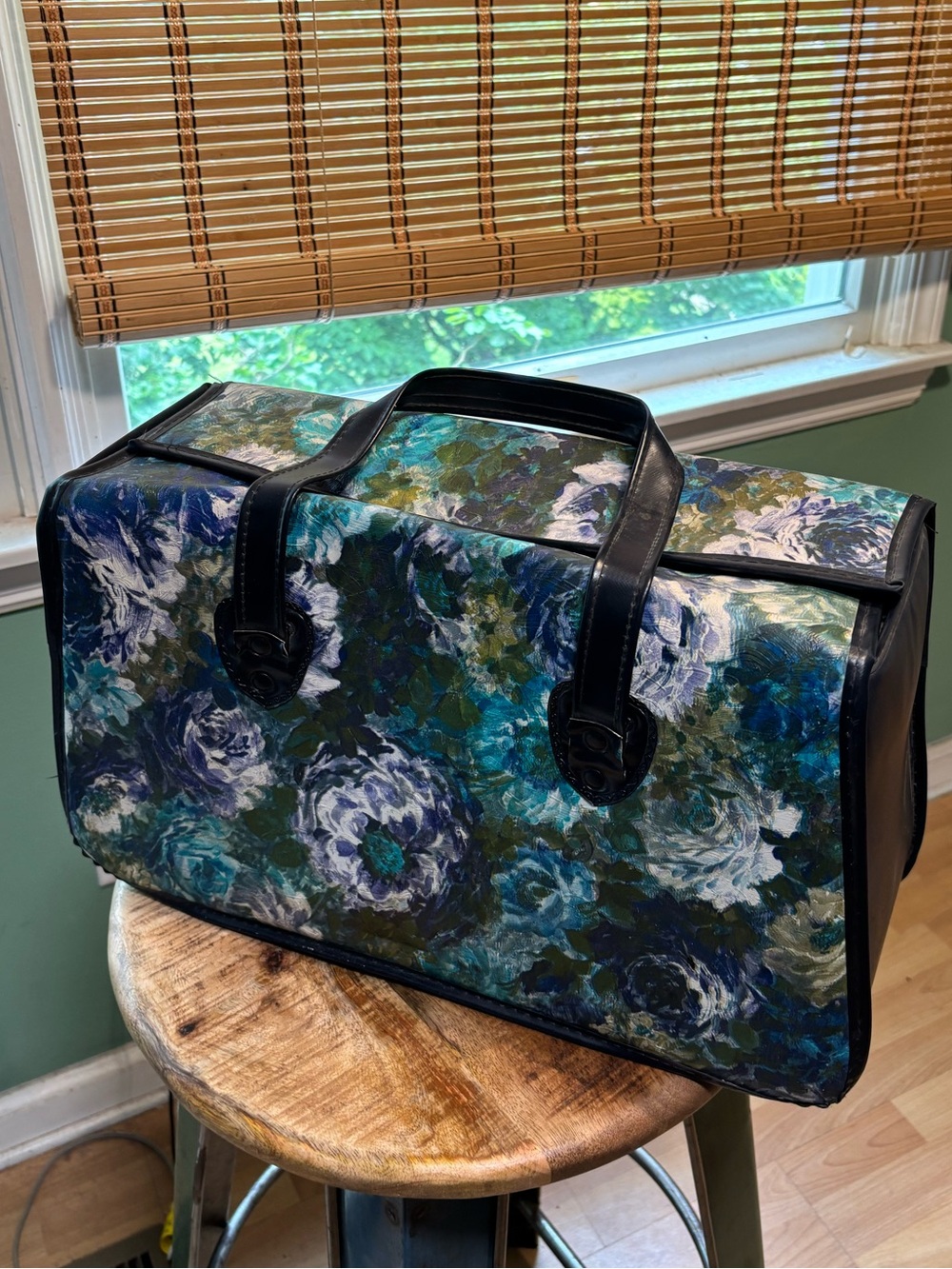 Vintage MCM Floral Print Tote Bag in Blue & Green